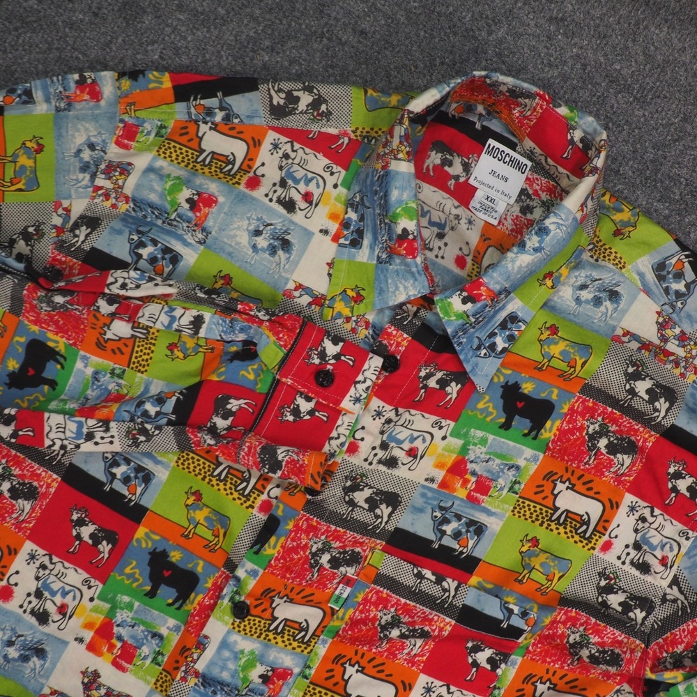 Vintage Moschino Jeans Shirt Mens XXL Cow Bull Pop Art Long Sleeve Made in USA